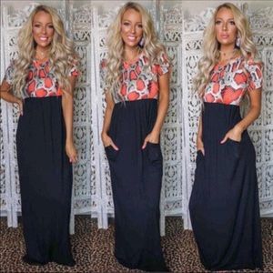 Bright orange snakeskin print maxi dress. S NWOT